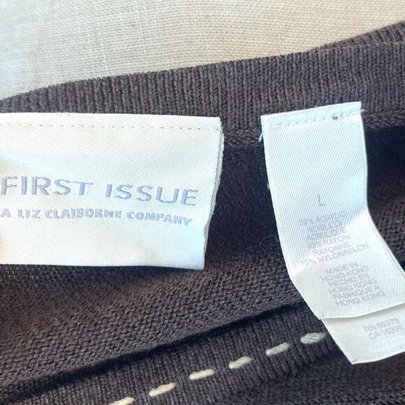 90s Brown Cardigan in Large Liz Claiborne preppy minimalist goblincore - Picture 11 of 13